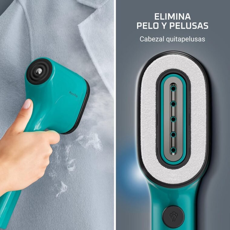 Rowenta Pure Pop DR2024 - Cepillo de vapor de 1300 W con salida de vapor de hasta 20 gr/min que plancha y purifica, elimina pelusas y pelo, cabezales reversibles, diseño para viaje, color verde - Imagen 5