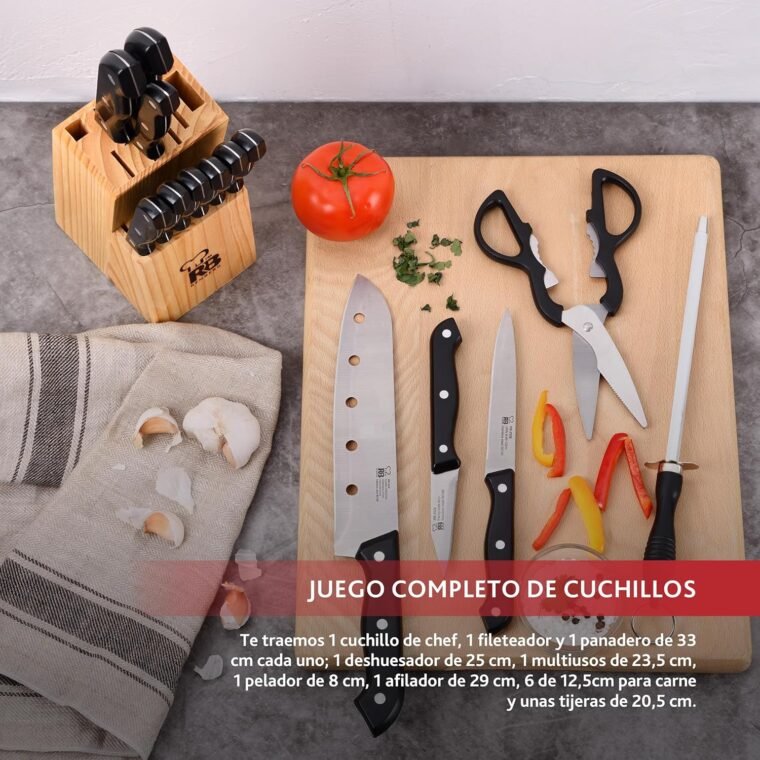 RENBERG Tenessy | Cuchillos de Cocina | Set Completo de 15 Piezas con Tacoma de Madera | Perfectos para Cortar Todo Tipo de Ingredientes | Cocina Profesional | Fabricados en Acero Inoxidable - Imagen 8