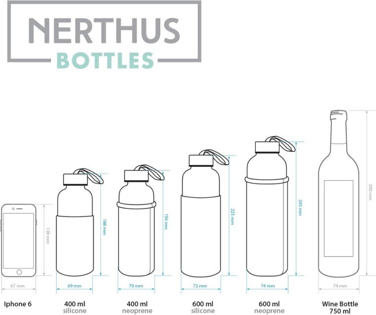 NERTHUS Botella de Cristal Bottles con Funda de Neopreno Color Negro y 600 ml - Imagen 4