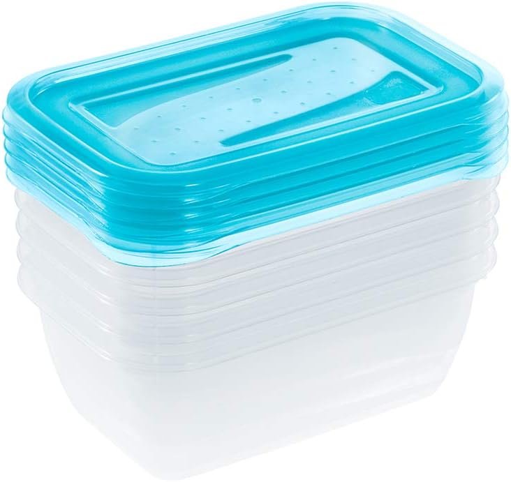 keeeper Set de 5 Fiambreras, 5 x 500 ml, 15,5 x 10,5 x 6 cm, Fredo Fresh, Azul transparente - Imagen 3