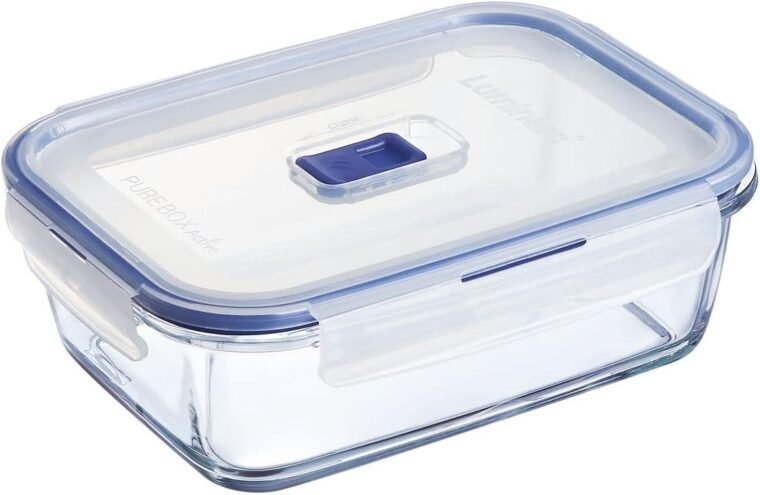 Luminarc 9207677 Pure Box Active - Recipiente Hermético Rectangular, Vidrio, Transparente y Azul, 1.22 L