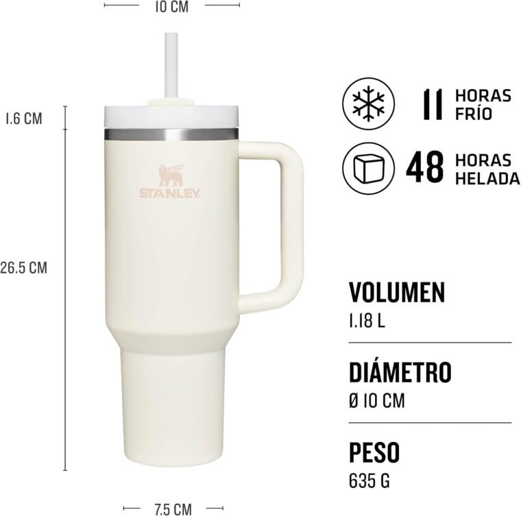 Stanley Quencher H2.0 FlowState Tumbler 1.2L - Termo Conserva el Frío 11 Horas - Helada Durante 48 Horas - Botella Agua Acero Inoxidable - Taza Termica - Vaso Termico Sin BPA - Cream Tonal - Imagen 2