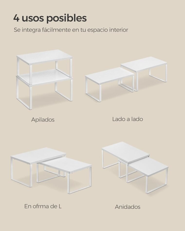 SONGMICS Estante para Especias, Juego de 2, Organizador de Armario, Estante de Almacenamiento de Cocina Extensible, Especiero de Metal y Madera de Ingeniería, Blanco Nieve y Blanco KCS02W01 - Imagen 7