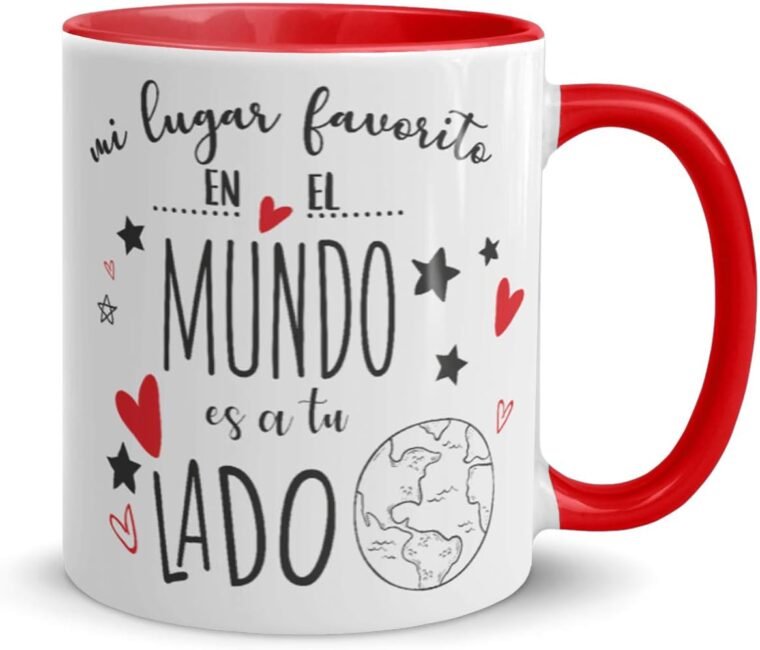 Kembilove Tazas de Cerámica, de Desayuno para Parejas – Taza de Café Rojas con Mensaje Mi lugar favorito en el mundo es a tu lado – Regalos Originales para Regalar en San Valentín