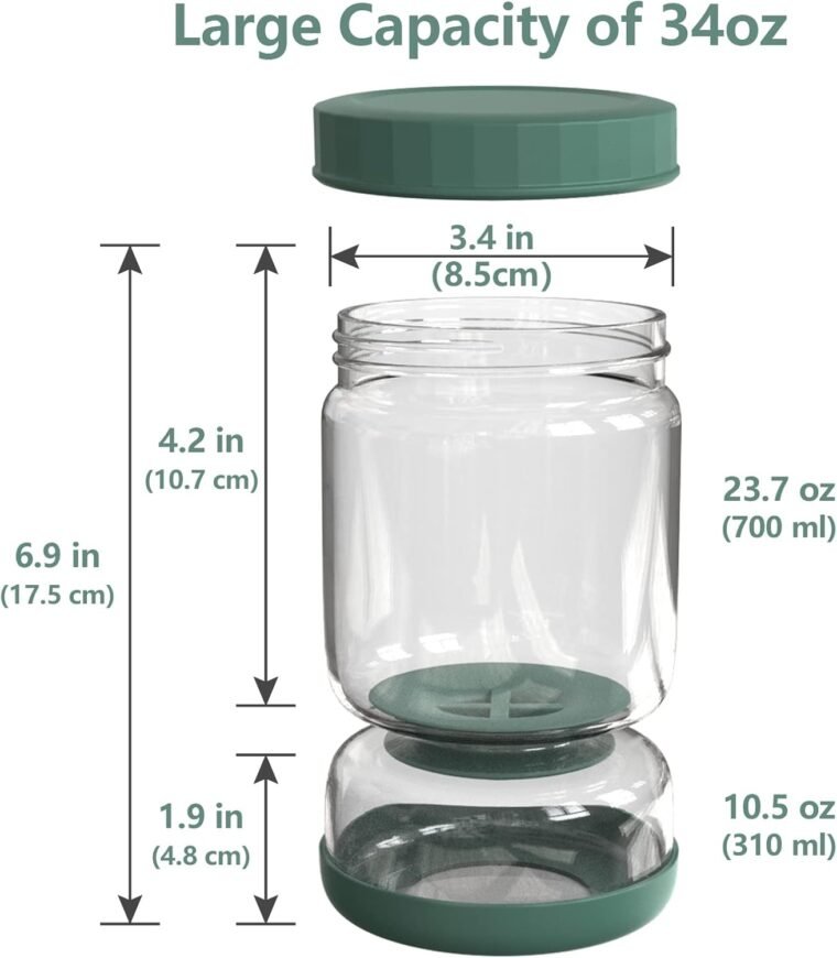 Luvan Tarro para encurtidos, tarro para encurtidos de 1000 ml con colador, tarro flip-top para encurtidos a prueba de fugas para aceitunas, jalapeños, remolacha. - Imagen 2