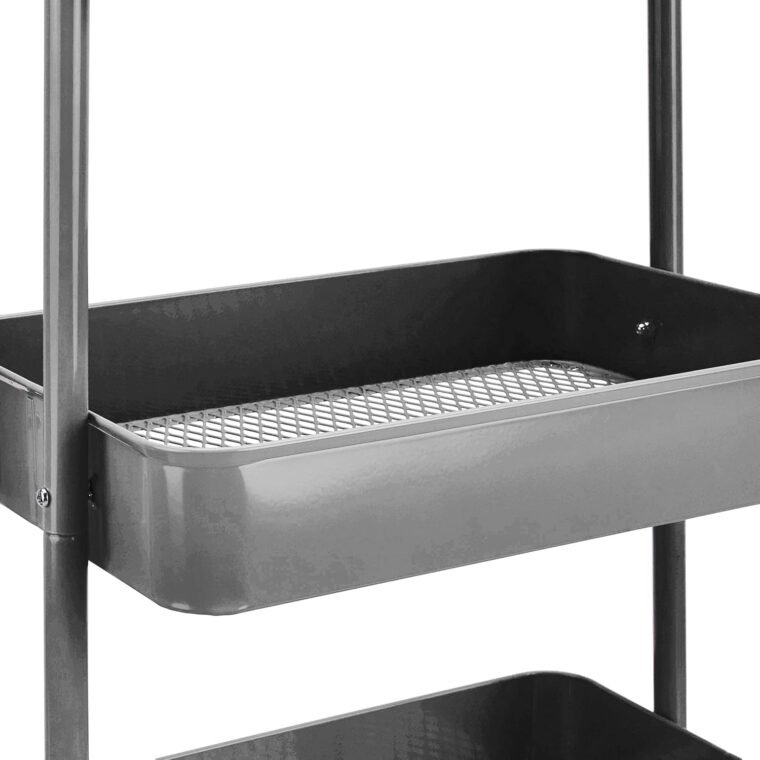 Amazon Basics - Carrito de cocina o multiuso de 3 estantes con ruedas, Gris Oscuro - Imagen 5