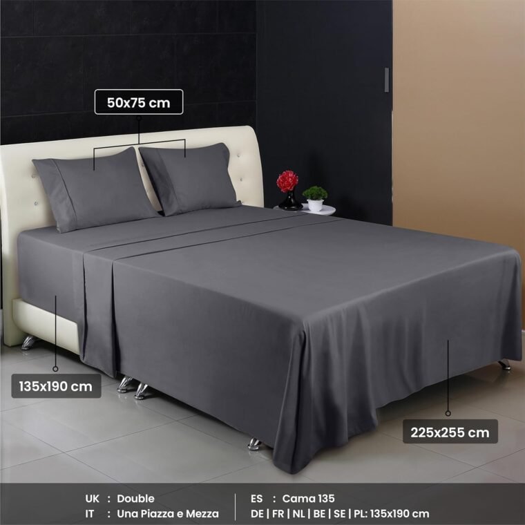 Utopia Bedding Juego de Sabanas 4 Piezas 135x190 - Poliéster Microfibra Cepillada - Sábana Bajera, Sábana Plana y 2 Fundas de Almohada 50x75 (Cama 135, Gris) - Imagen 2