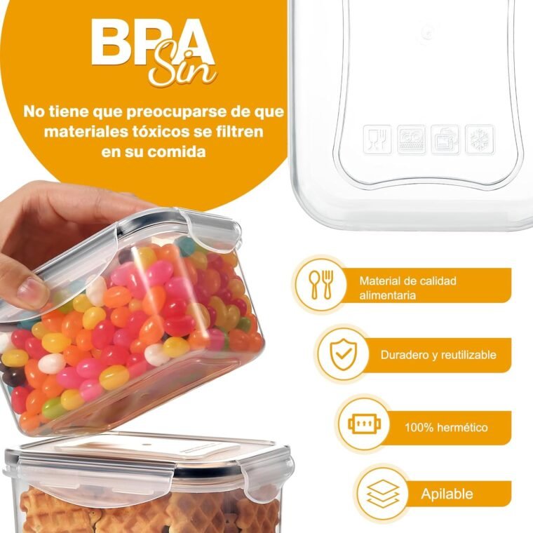 YASHE 16 Piezas Recipientes Herméticos para Alimentos, Botes Cocina, Plástico Sin BPA, con Tapas, para Almacenar Cereales, Pasta, Harina y Azúca - Imagen 2