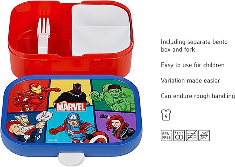 Mepal - Fiambrera Campus - Bento Box para Niños - Lonchera con Compartimento Bento y Tenedor - Fiambrera con Cierre de Clip - Sin BPA y apta para Lavavajillas - 750 ml - Avengers - Imagen 2