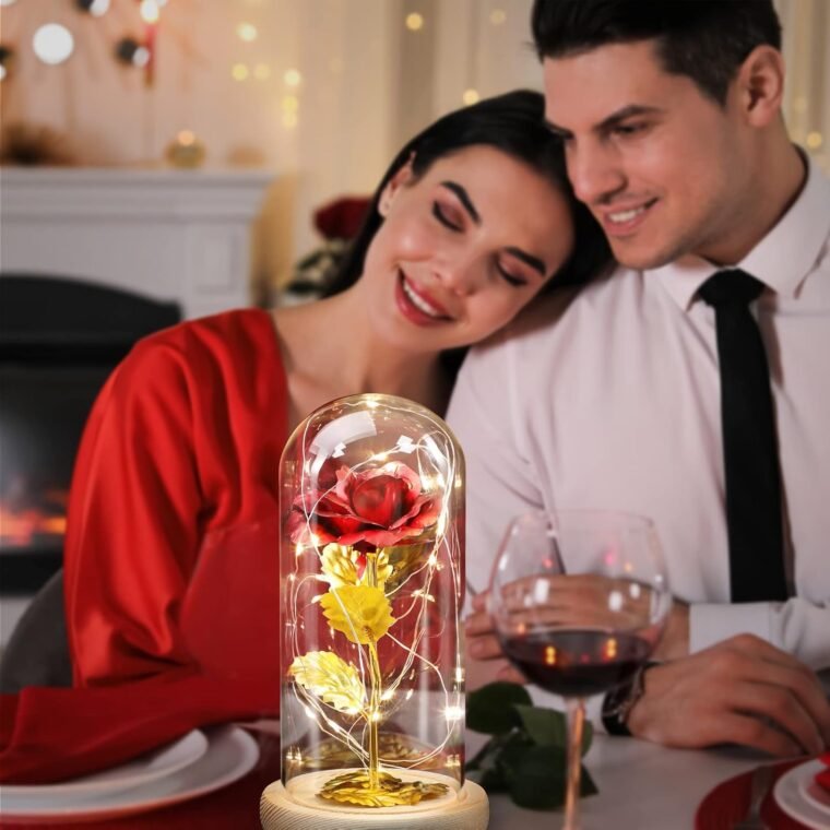 ADAZ Rosa Eterna,Regalos Originales para Mujer Rosa Bella y Bestia con Correa LED Regalo para Mama Novia Esposa para Día de San Valentín Aniversario Día de la Madre Bodas Cumpleaños Navidad - Imagen 5