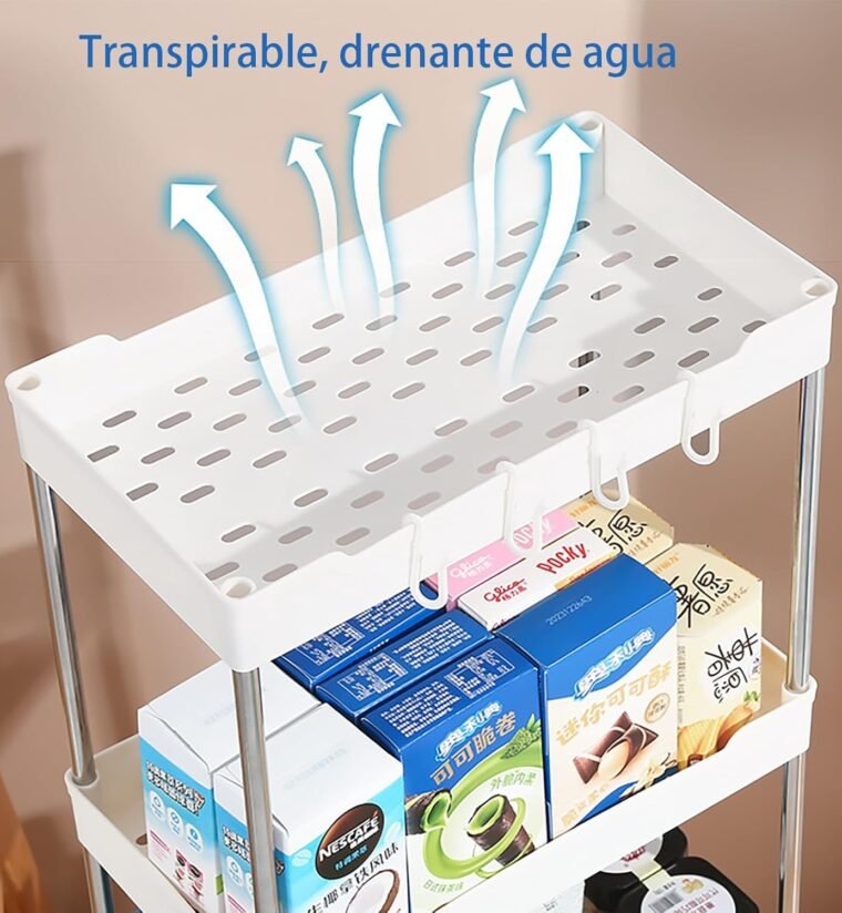 FUREINSTORE Carrito Estrecho de Almacenamiento Movible de Plástico con Ruedas – Estante Organizador Ideal para Cocina, Baño, Oficina o Dormitorio, Fácil Montaje y Transporte (Blanco, 4 Niveles) - Imagen 2