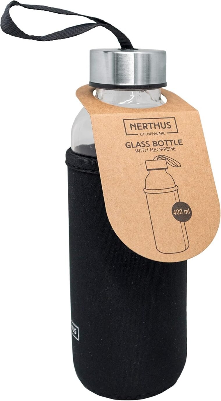 NERTHUS FIH 647 Botella Cristal Negro 400 ml, Funda de Neopreno, Vidrio - Imagen 2