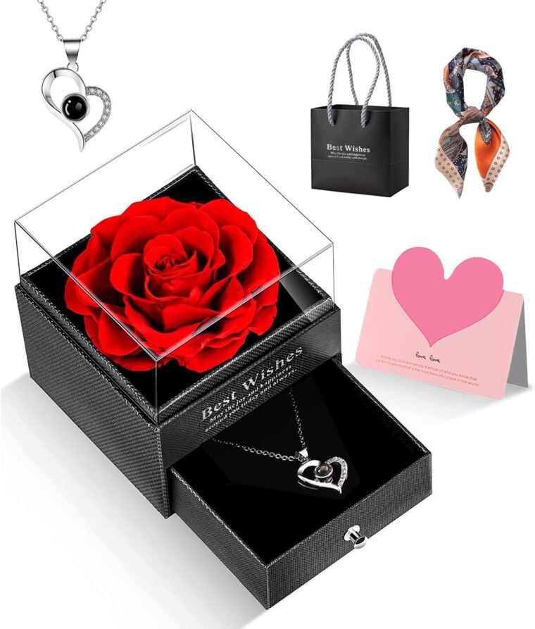 GOICC Rosa Eterna Natural Preservada San Valentin Regalos Originales con Collar para Mujer Novia Caja Regalo Aniversario para Pareja