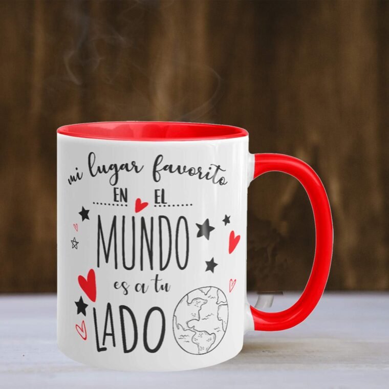 Kembilove Tazas de Cerámica, de Desayuno para Parejas – Taza de Café Rojas con Mensaje Mi lugar favorito en el mundo es a tu lado – Regalos Originales para Regalar en San Valentín - Imagen 7