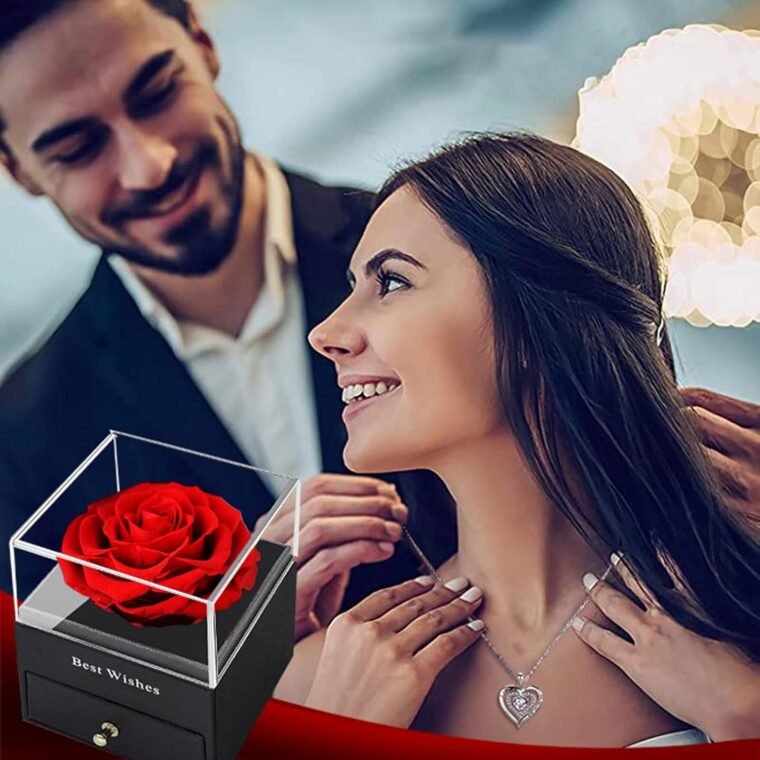 Rosa Roja Real Preservada,Eterna Hecha a Mano Rosa,Flores Románticos Caja Regalo para Ella Día la Madre San Valentín Navidad Matrimonio Mujeres Novias Compromiso Esposa Abuela Aniversario Cumpleaños - Imagen 4