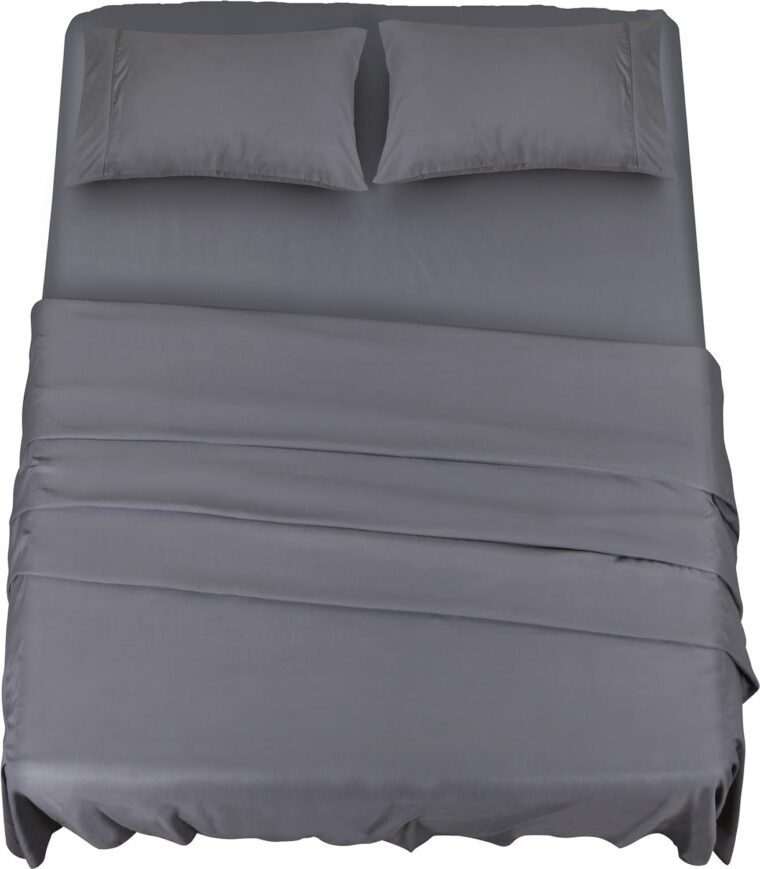 Utopia Bedding Juego de Sabanas 4 Piezas 135x190 - Poliéster Microfibra Cepillada - Sábana Bajera, Sábana Plana y 2 Fundas de Almohada 50x75 (Cama 135, Gris)