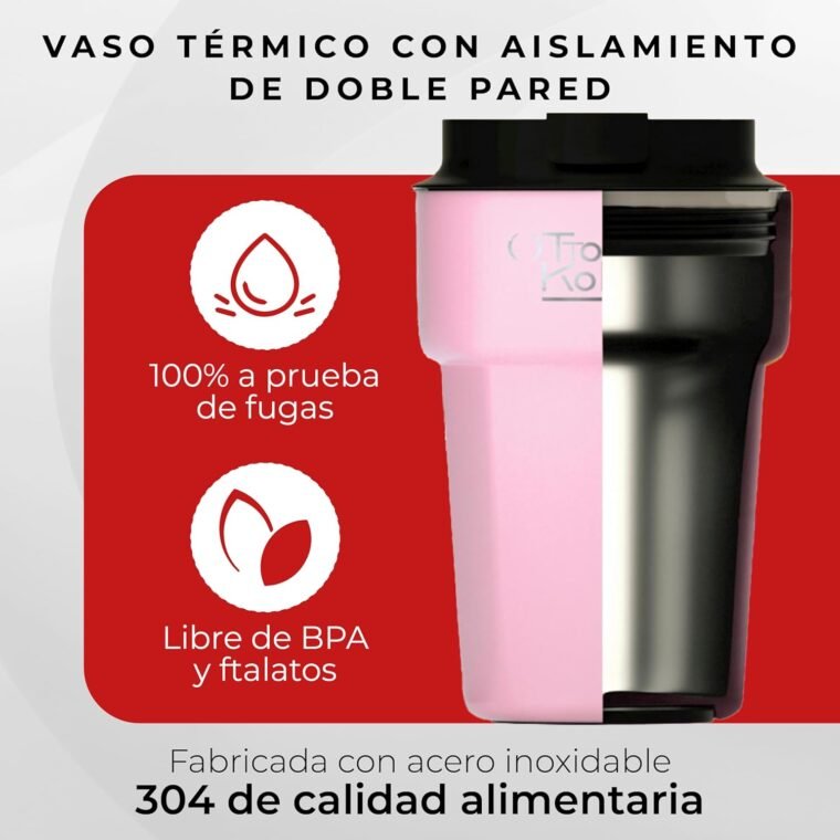 Otto Koning Termo Café 350ml. Taza de Café 100% a Prueba de Fugas, de Acero Inox sin BPA. Vaso Termo Café para llevar, Vaso Térmico para café, agua, té caliente y frío - Imagen 5