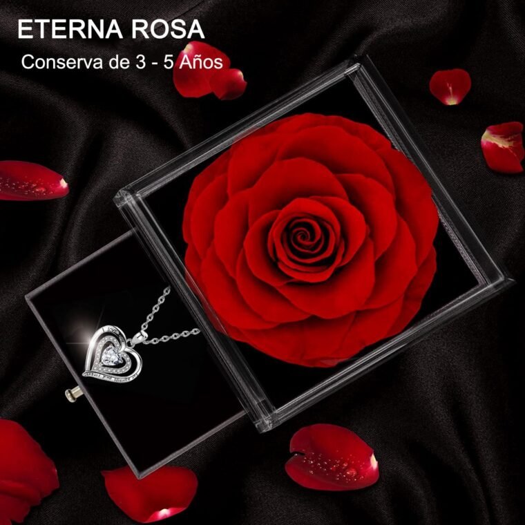 Rosa Roja Real Preservada,Eterna Hecha a Mano Rosa,Flores Románticos Caja Regalo para Ella Día la Madre San Valentín Navidad Matrimonio Mujeres Novias Compromiso Esposa Abuela Aniversario Cumpleaños - Imagen 3