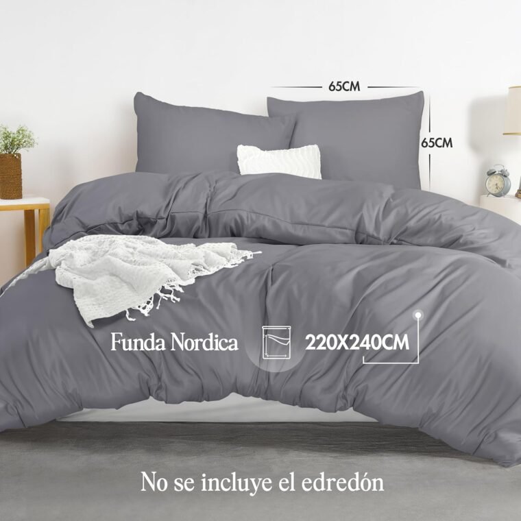 Utopia Bedding Funda Nordica 220 x 240 - Microfibra Juego de Funda Edredon 220x240 cm y 2 Fundas de Almohada 65x65 cm (Gris) - Imagen 2