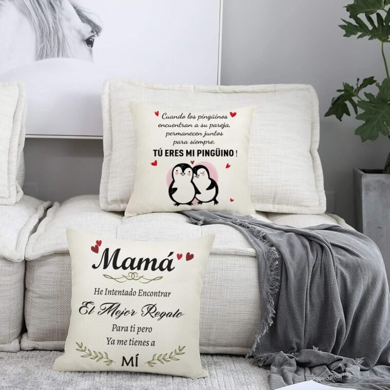 Sunia Regalo Pareja Pinguino Funda Cojin 45 x 45, Funda de Cojín con 2 Bolsillos, Regalo Aniversario Pareja, Regalo Cumpleaños Mujer, Regalos Originales para Hombre, Regalo Mujer San Valentin Navidad - Imagen 7