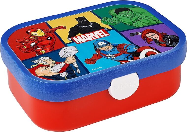 Mepal - Fiambrera Campus - Bento Box para Niños - Lonchera con Compartimento Bento y Tenedor - Fiambrera con Cierre de Clip - Sin BPA y apta para Lavavajillas - 750 ml - Avengers