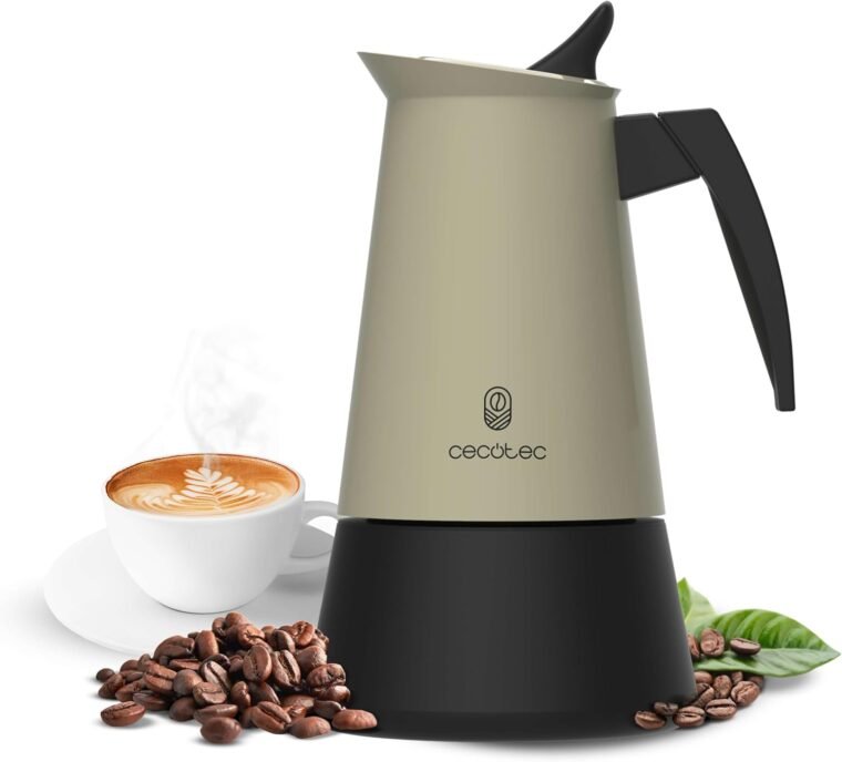 Cecotec Cafetera Italiana Piccolina 900 Green, Capacidad 450 ml para 9 tazas, Diseño elegante en Acero, Filtro Acero Inoxidable, Apta para todas las superficies, Válvula de seguridad, Cierre silicona