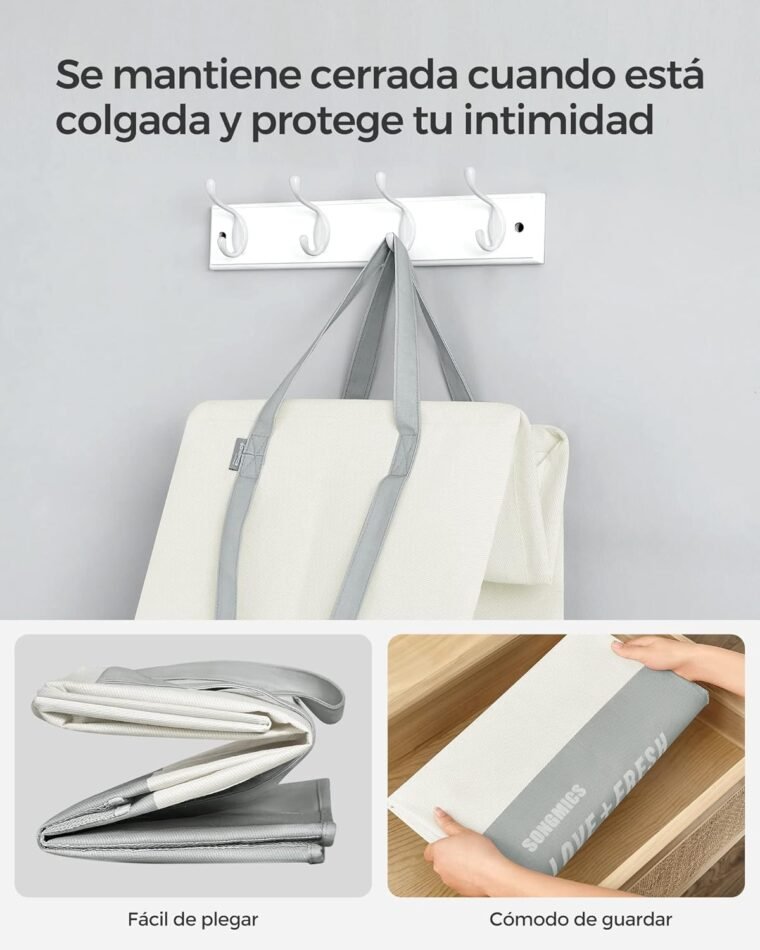 SONGMICS Cesto Grande para Ropa Sucia, 90 L, Bolsa de la Ropa con 2 Compartimentos, Se Pone de Pie, Plegable, Doble Asa, para Lavandería, Dormitorio, Baño, Gris Claro LCB209G11 - Imagen 7