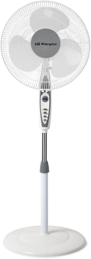 Orbegozo SF 0147 Standing Fan 50 W 3 Ventilation Speeds Oscillating Height Adjustable Quiet Safety Grille Blade Size 40 cm White