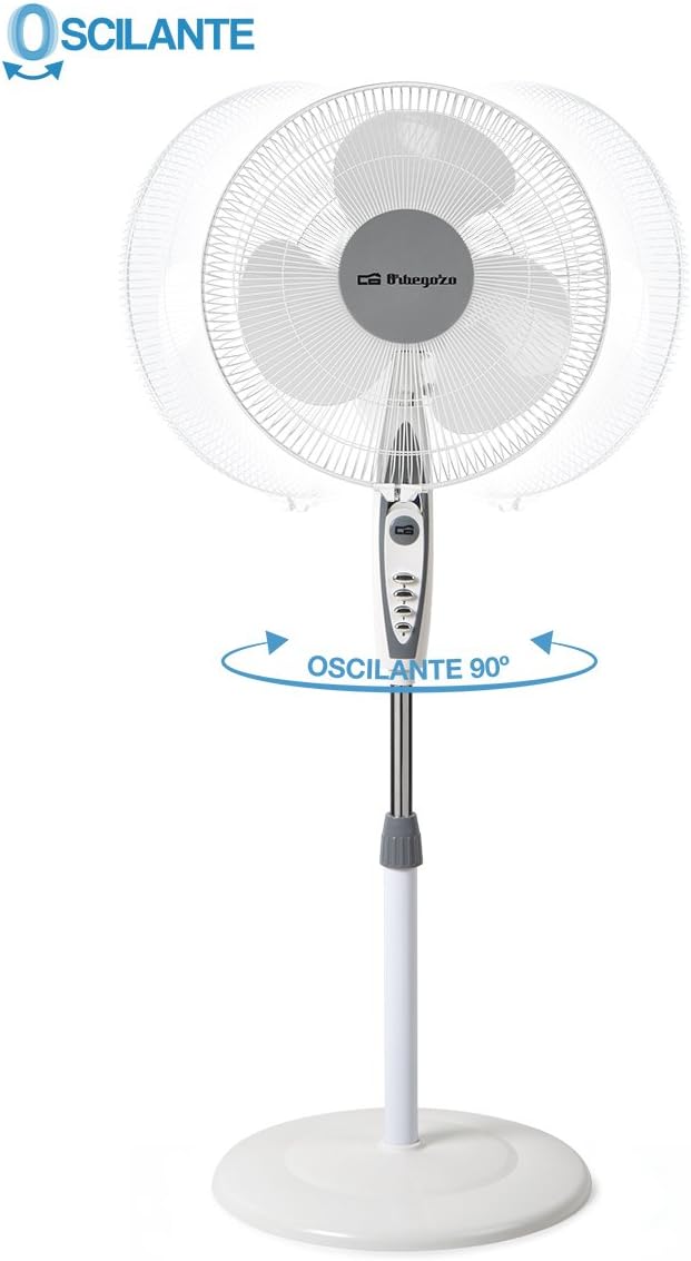 Orbegozo SF 0147 Standing Fan 50 W 3 Ventilation Speeds Oscillating Height Adjustable Quiet Safety Grille Blade Size 40 cm White - Imagen 3