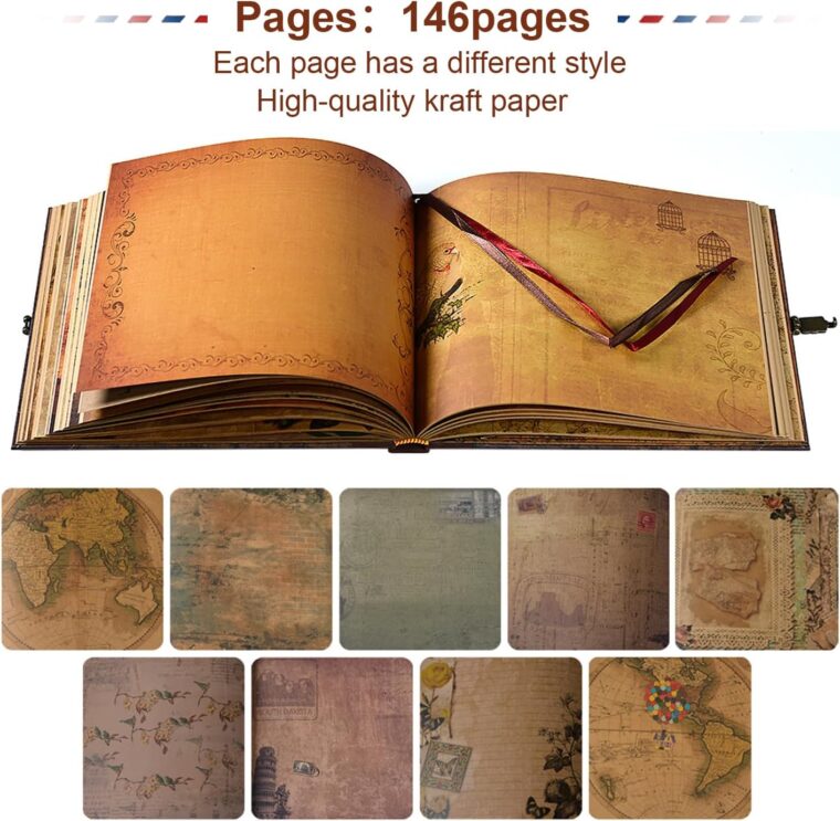 Our Adventure Book Album Scrapbooking 146 Pages,With Locks Vintage Photo Album For Paste And Writing,3D Embossed Cover Design,Gifts For Couples/Gifts Anniversary Couple - Imagen 2