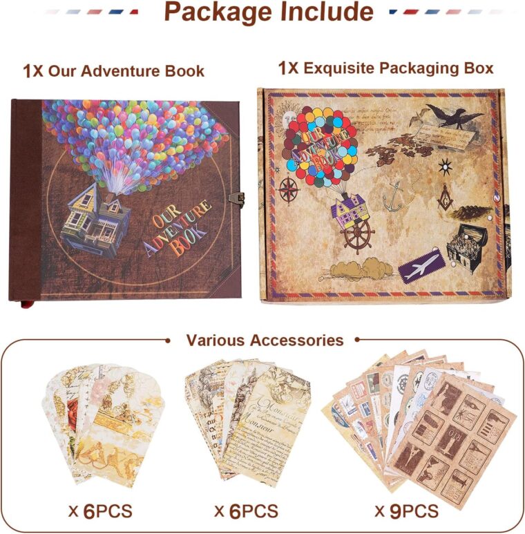 Our Adventure Book Album Scrapbooking 146 Pages,With Locks Vintage Photo Album For Paste And Writing,3D Embossed Cover Design,Gifts For Couples/Gifts Anniversary Couple - Imagen 9