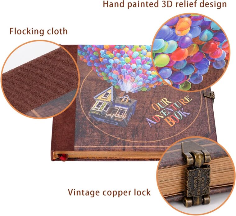 Our Adventure Book Album Scrapbooking 146 Pages,With Locks Vintage Photo Album For Paste And Writing,3D Embossed Cover Design,Gifts For Couples/Gifts Anniversary Couple - Imagen 3