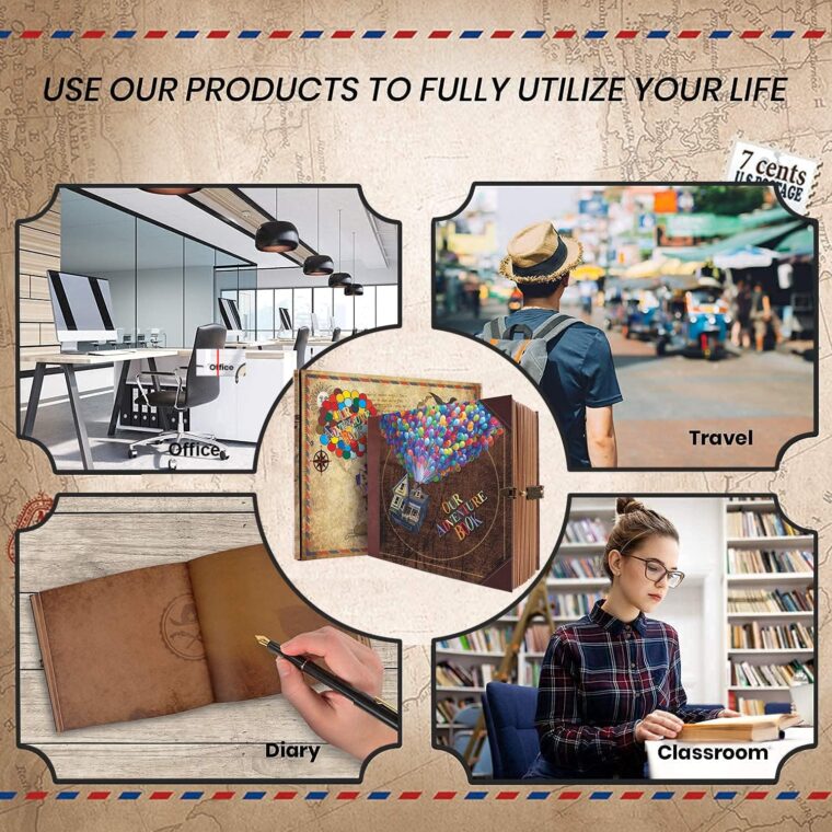 Our Adventure Book Album Scrapbooking 146 Pages,With Locks Vintage Photo Album For Paste And Writing,3D Embossed Cover Design,Gifts For Couples/Gifts Anniversary Couple - Imagen 8